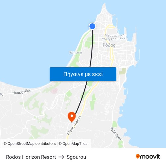 Rodos Horizon Resort to Sgourou map