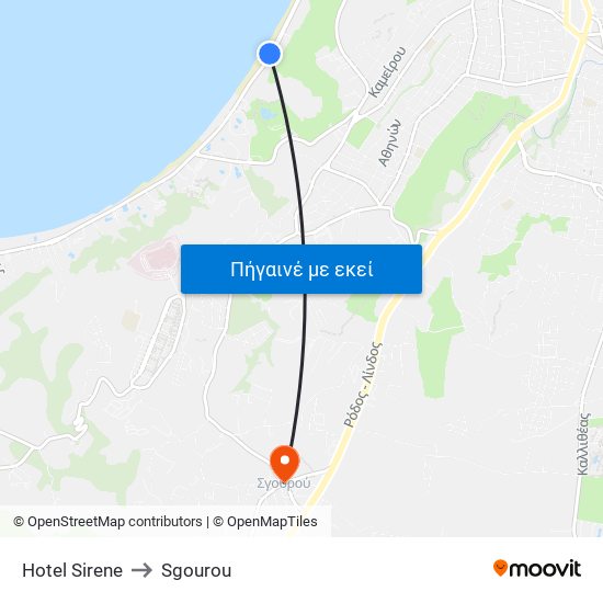 Hotel Sirene to Sgourou map