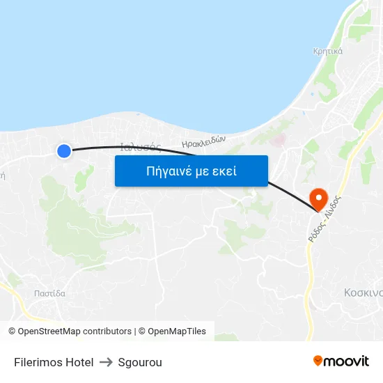 Filerimos Hotel to Sgourou map