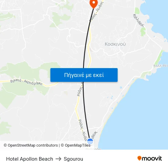Hotel Apollon Beach to Sgourou map