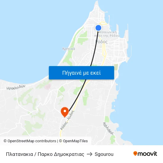 Πλατανακια / Παρκο Δημοκρατιας to Sgourou map