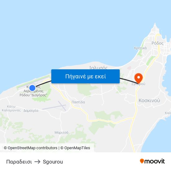 Παραδεισι to Sgourou map