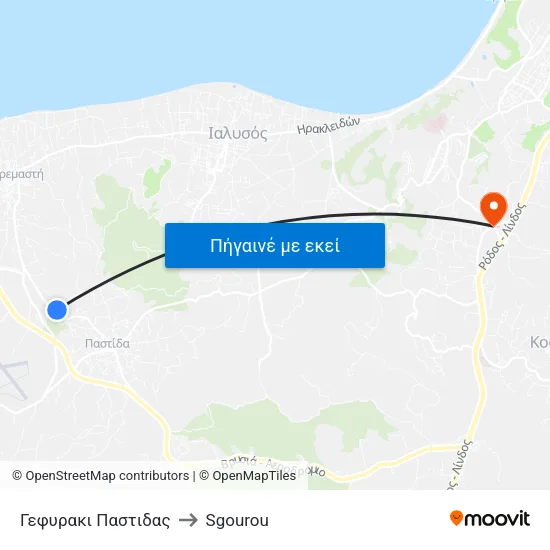 Γεφυρακι Παστιδας to Sgourou map