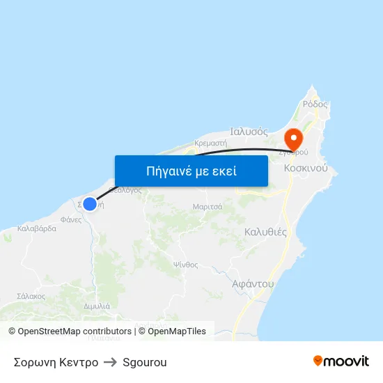 Σορωνη Κεντρο to Sgourou map