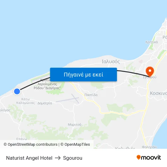 Naturist Angel Hotel to Sgourou map