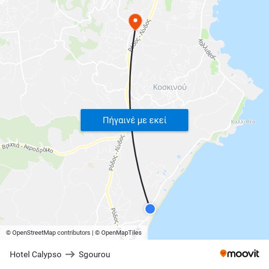 Hotel Calypso to Sgourou map