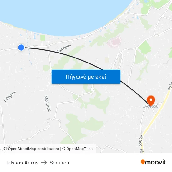 Ialysos Anixis to Sgourou map