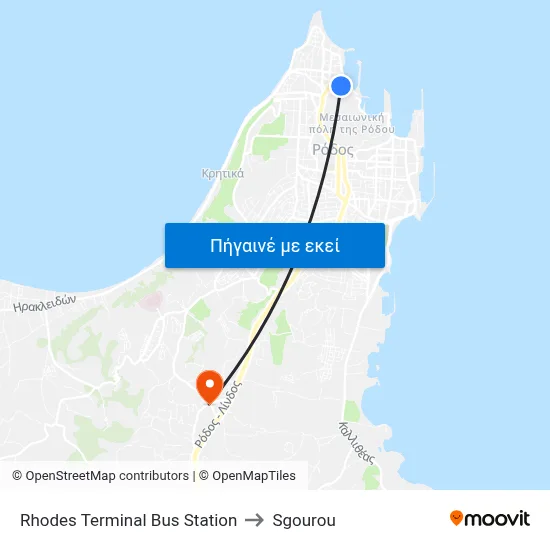 Rhodes Terminal Bus Station to Sgourou map