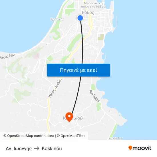 Αγ. Ιωαννης to Koskinou map