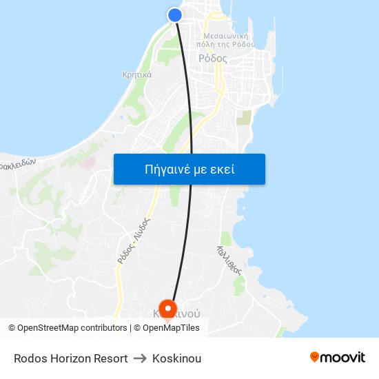 Rodos Horizon Resort to Koskinou map