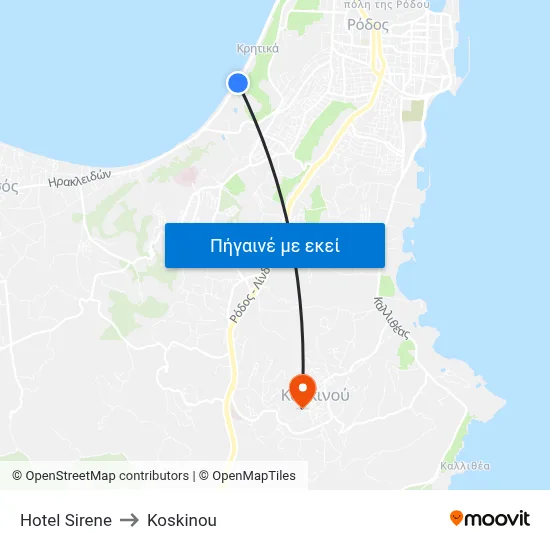 Hotel Sirene to Koskinou map