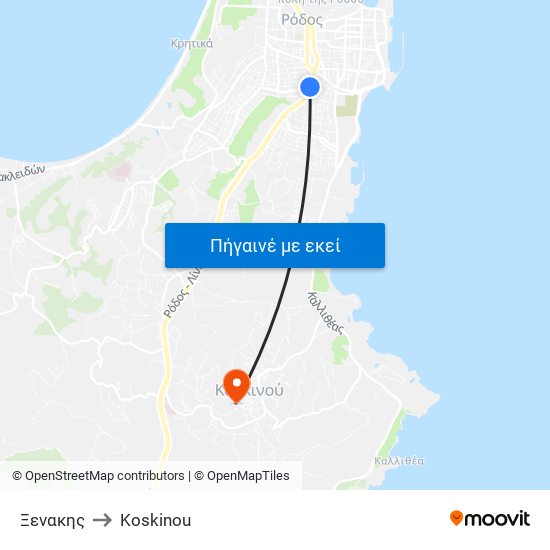 Ξενακης to Koskinou map