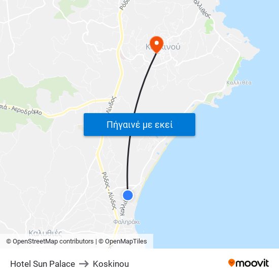 Hotel Sun Palace to Koskinou map