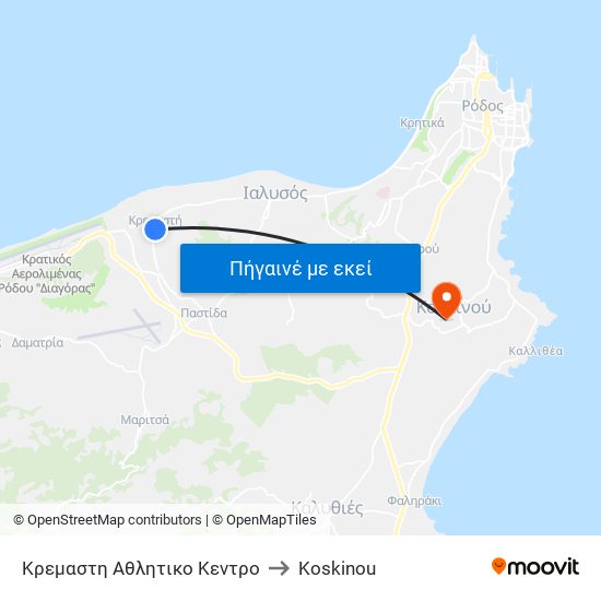 Κρεμαστη Αθλητικο Κεντρο to Koskinou map