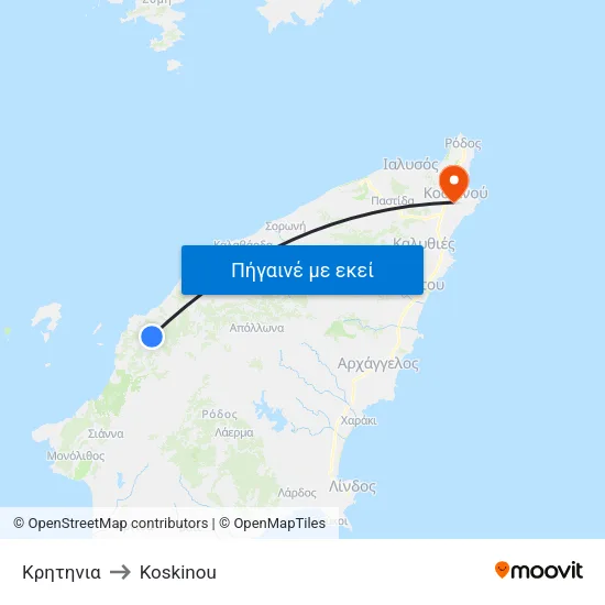 Κρητηνια to Koskinou map