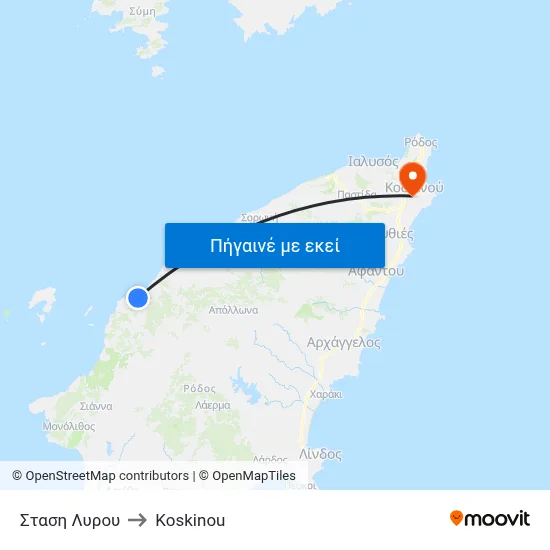 Σταση Λυρου to Koskinou map