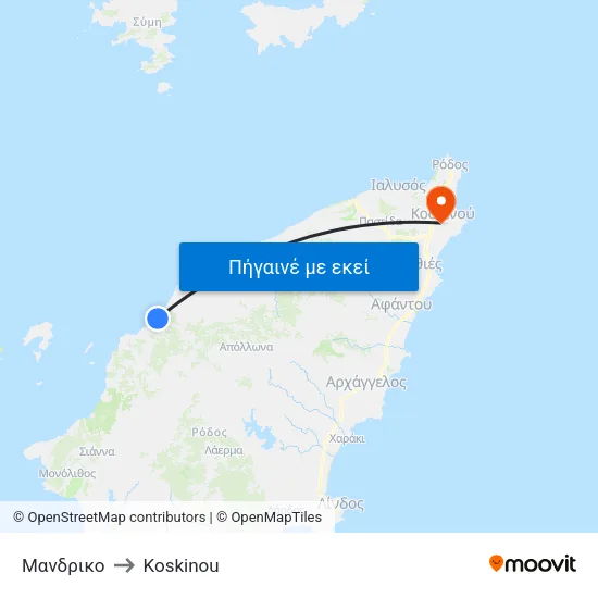 Μανδρικο to Koskinou map
