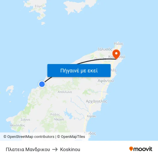 Πλατεια Μανδρικου to Koskinou map