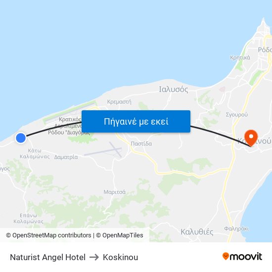 Naturist Angel Hotel to Koskinou map