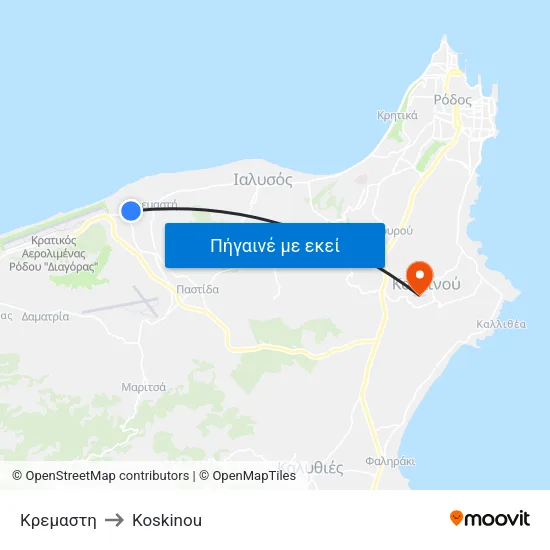 Κρεμαστη to Koskinou map
