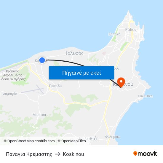 Παναγια Κρεμαστης to Koskinou map