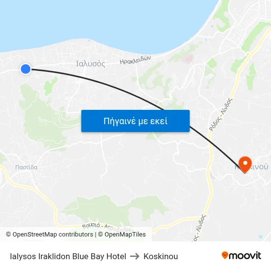 Ialysos Iraklidon Blue Bay Hotel to Koskinou map