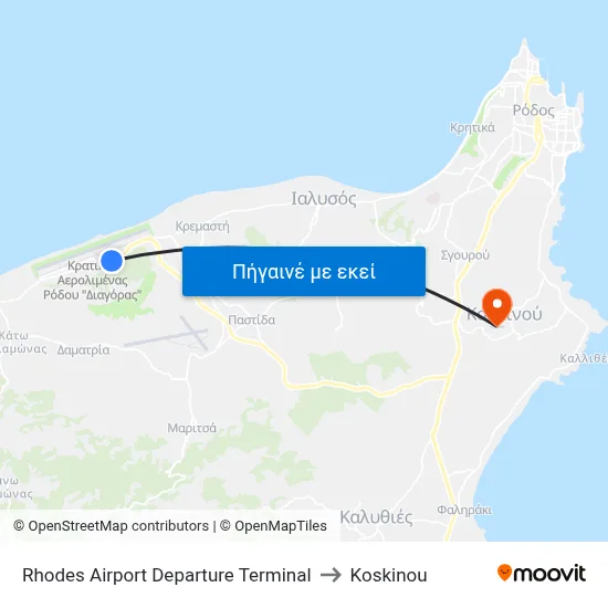 Rhodes Airport Departure Terminal to Koskinou map
