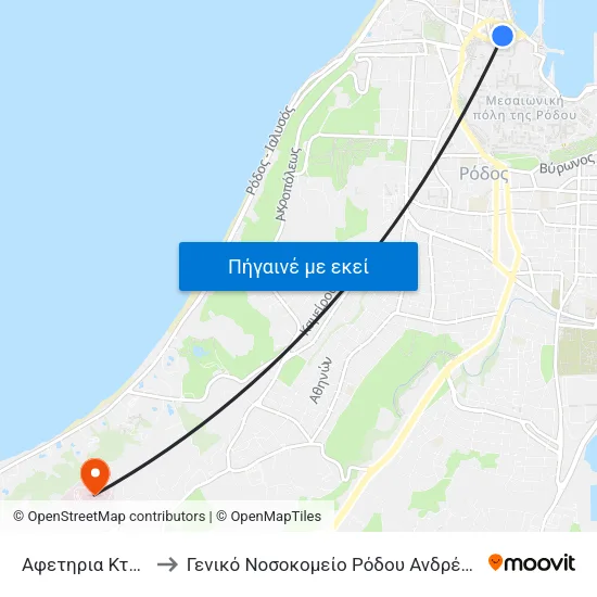 Αφετηρια Κτελ Ροδα to Γενικό Νοσοκομείο Ρόδου Ανδρέας Παπανδρέου map