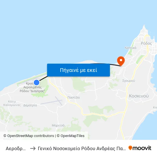 Αεροδρομιο to Γενικό Νοσοκομείο Ρόδου Ανδρέας Παπανδρέου map
