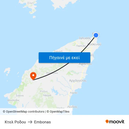 Κτελ Ροδου to Embonas map