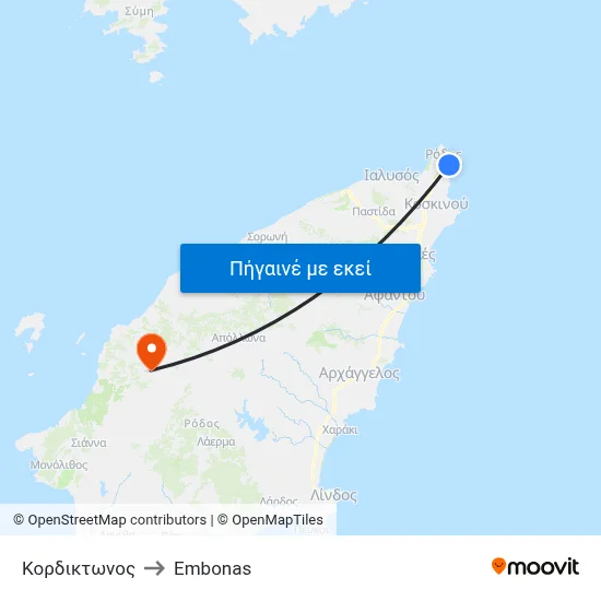 Κορδικτωνος to Embonas map