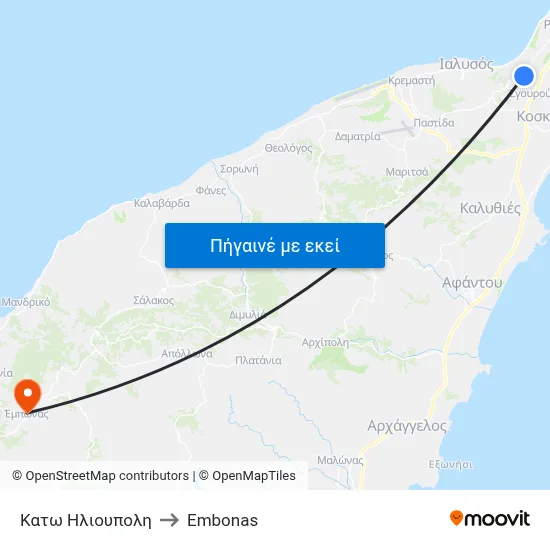 Κατω Ηλιουπολη to Embonas map