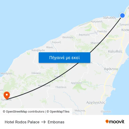 Hotel Rodos Palace to Embonas map