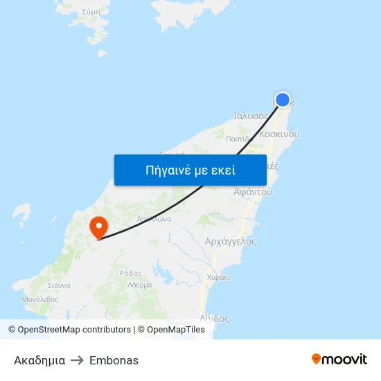 Ακαδημια to Embonas map