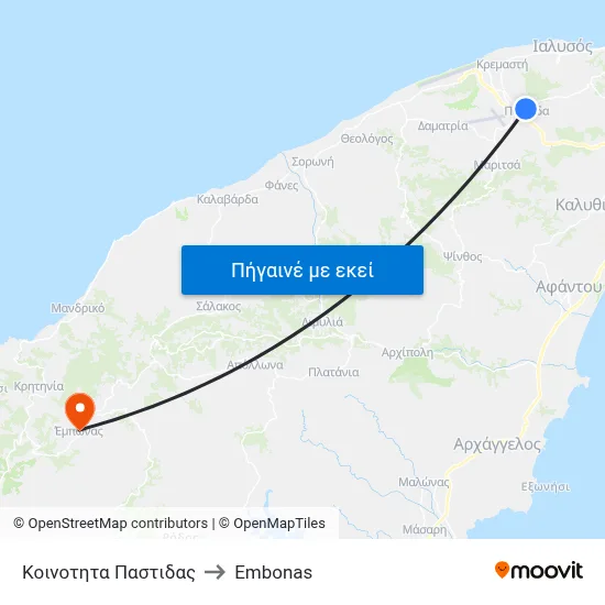 Κοινοτητα Παστιδας to Embonas map