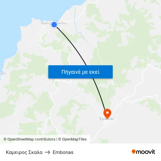 Καμειρος Σκαλα to Embonas map