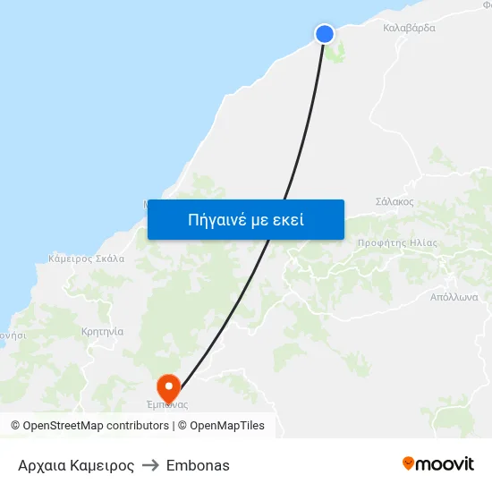 Αρχαια Καμειρος to Embonas map
