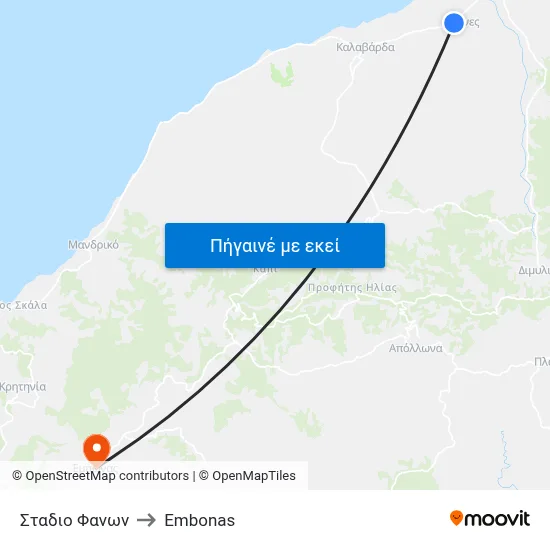 Σταδιο Φανων to Embonas map