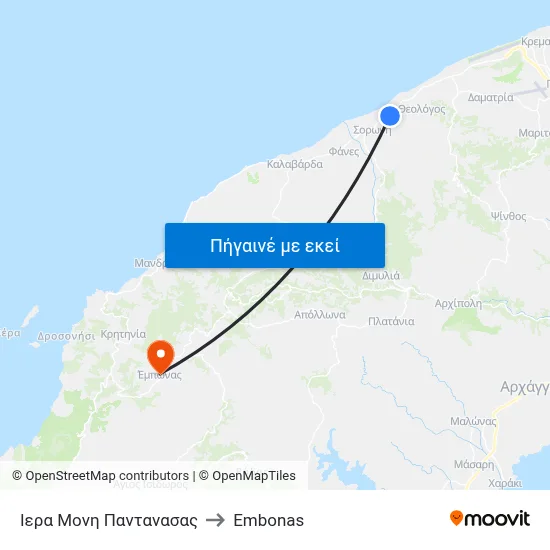 Ιερα Μονη Παντανασας to Embonas map
