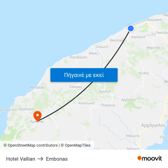Hotel Vallian to Embonas map