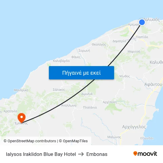 Ialysos Iraklidon Blue Bay Hotel to Embonas map