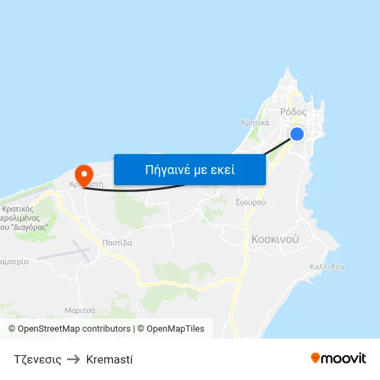 Τζενεσις to Kremastí map