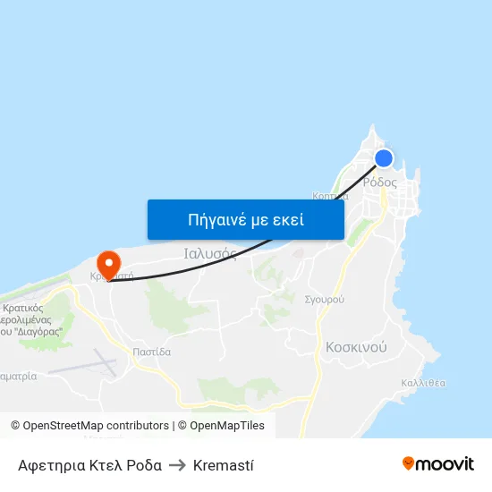 Αφετηρια Κτελ Ροδα to Kremastí map
