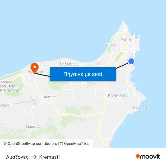 Αμαζονες to Kremastí map