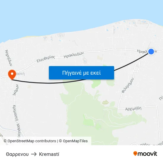 Θαρρενου to Kremastí map
