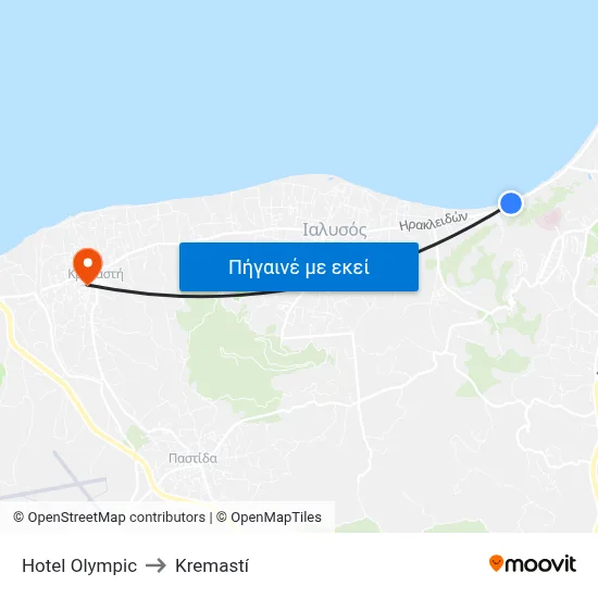 Hotel Olympic to Kremastí map