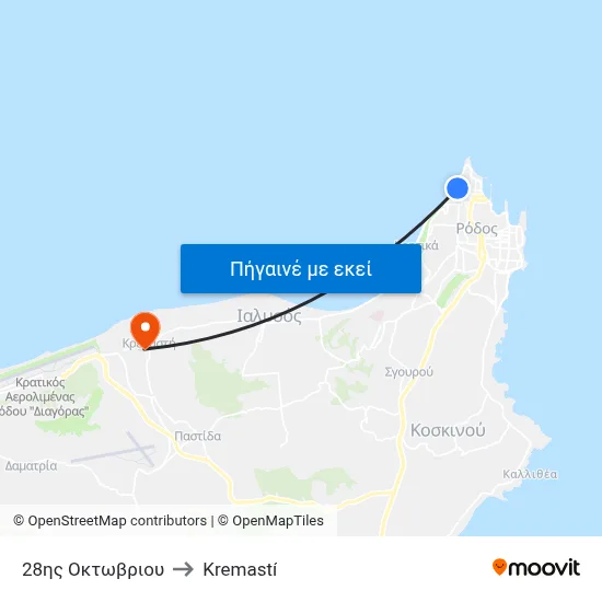 28ης Οκτωβριου to Kremastí map