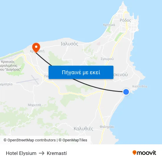 Hotel Elysium to Kremastí map