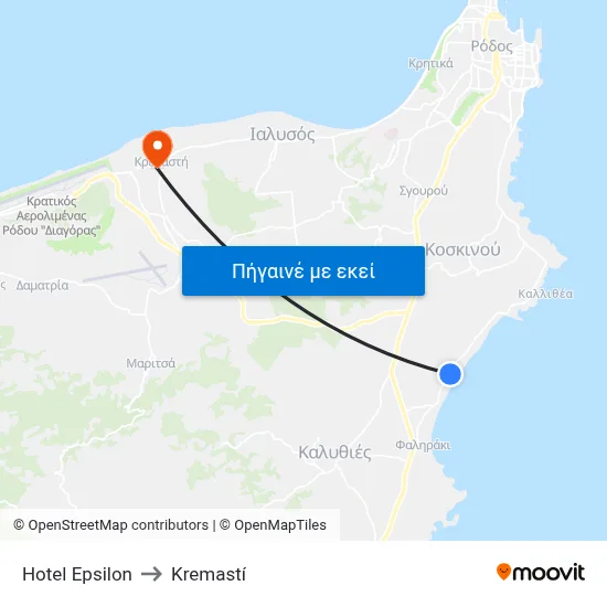Hotel Epsilon to Kremastí map