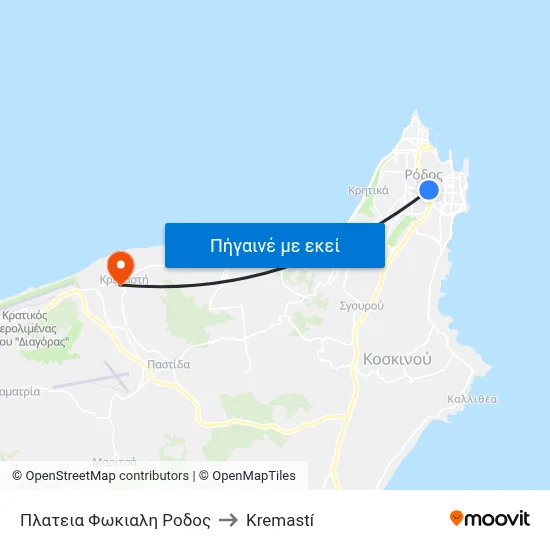 Πλατεια Φωκιαλη Ροδος to Kremastí map
